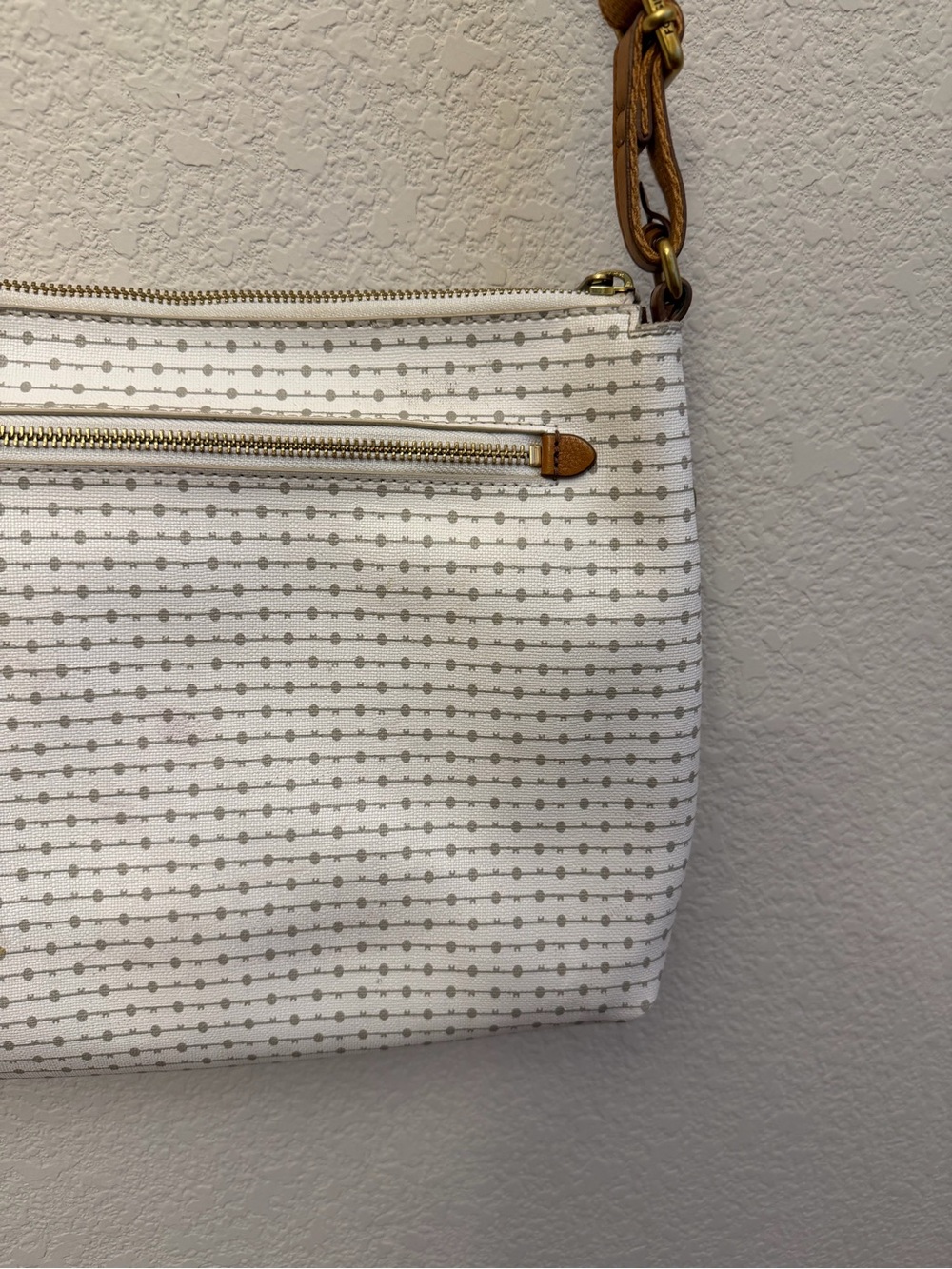 Fossil Cream & tan leather textured Crossbody with Tan Leather Trim & canvas - Picture 9 of 16